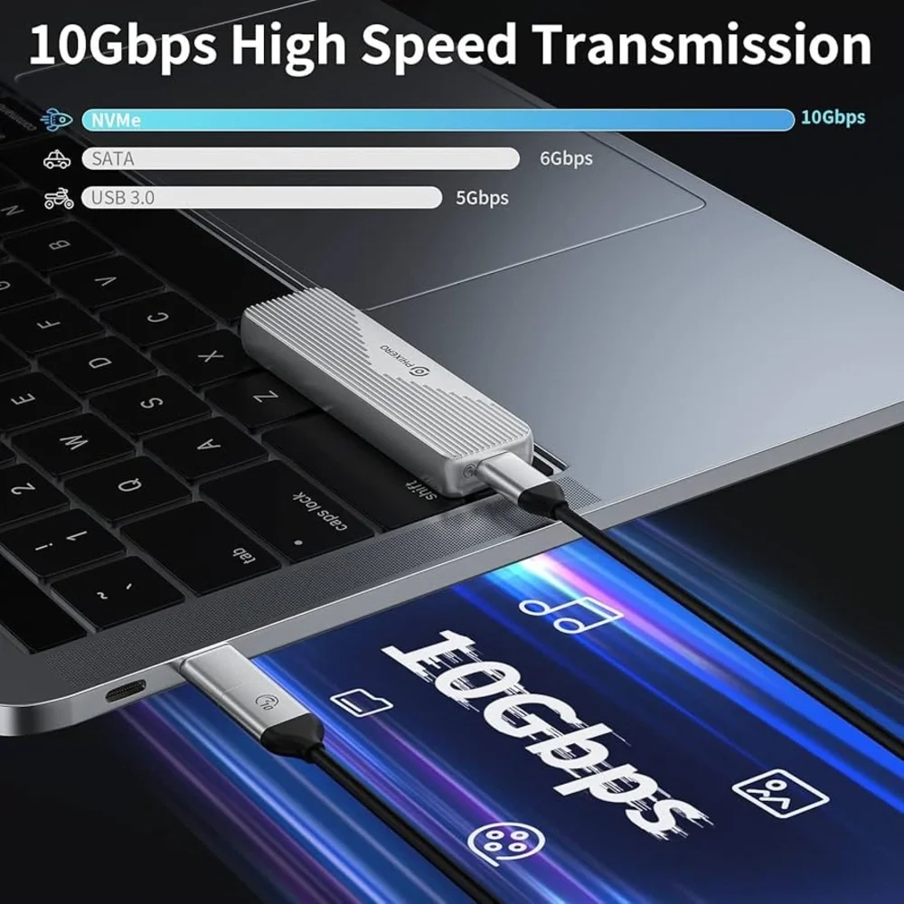Phixero M.2 NVMe/SATA SSD Enclosure USB Key External Solid Silver